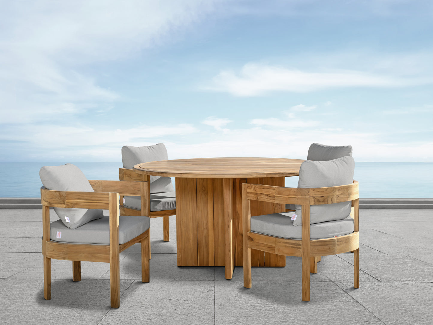 Santino® Outdoor 5-Piece Round Dining Set - Gray Fabric with Teak Frame