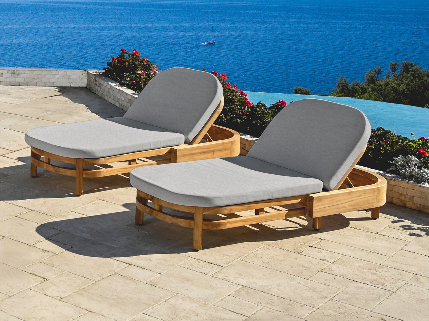 Santino® Outdoor Chaise Lounger - Gray Fabric with Teak Frame