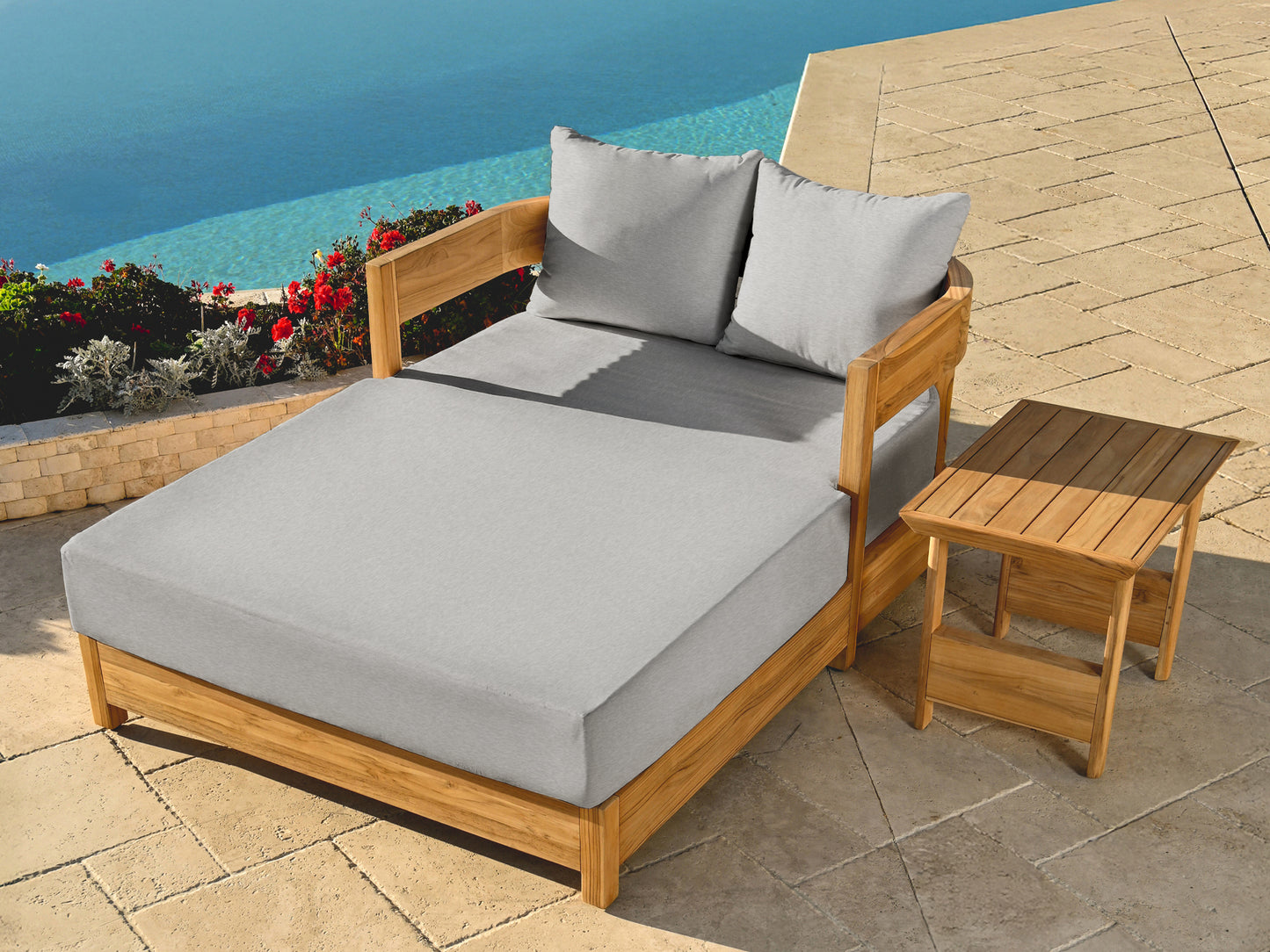 Santino® Outdoor Daybed - Gray Fabric with Teak Frame