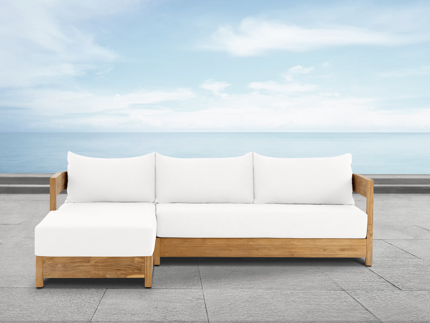 Santino® Outdoor 2-Piece Sectional - White Fabric with Teak Frame