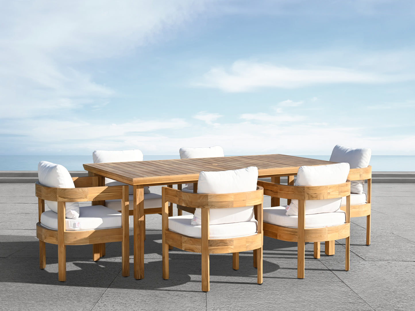Santino® Outdoor 7-Piece 74" Dining Set - White Fabric with Teak Frame