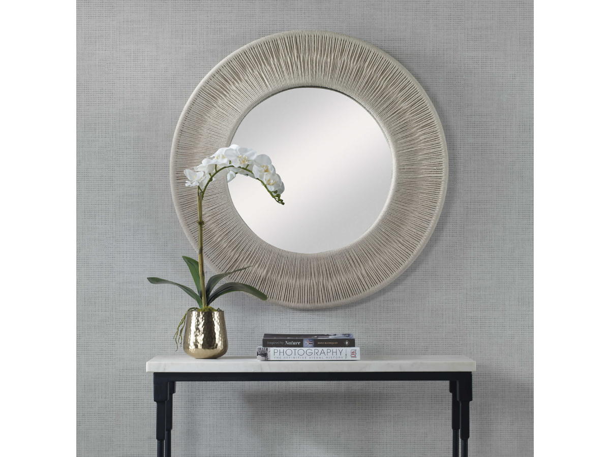 Abbyson Home Scyla White Small Round Mirror