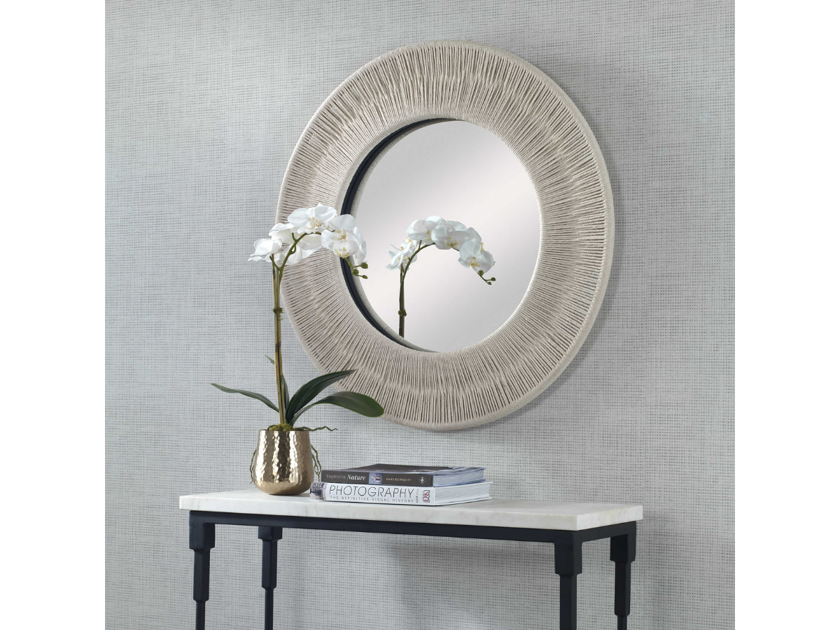 Abbyson Home Scyla White Small Round Mirror
