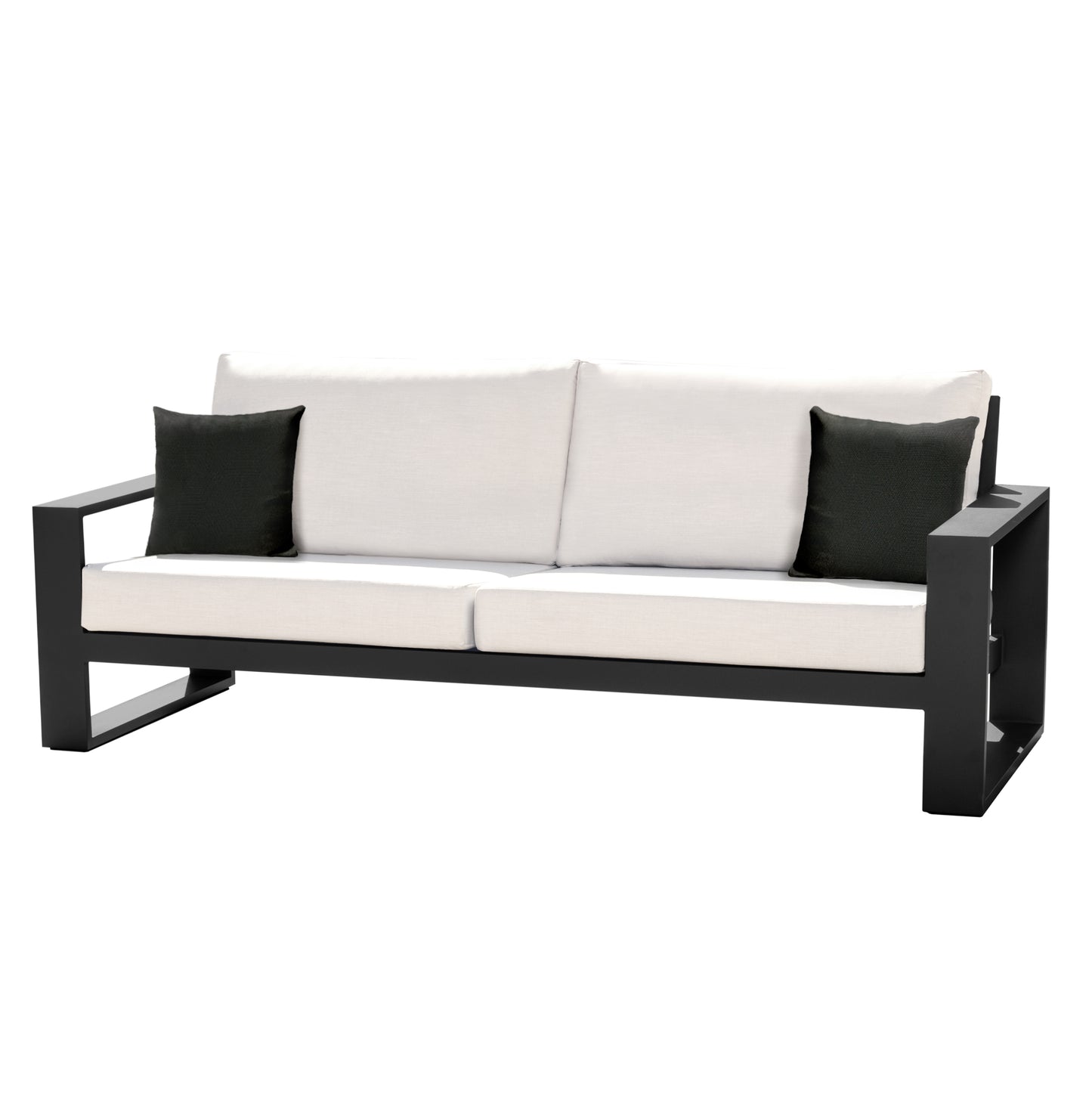 Torren Outdoor Sofa, White Fabric with Black Aluminum Frame