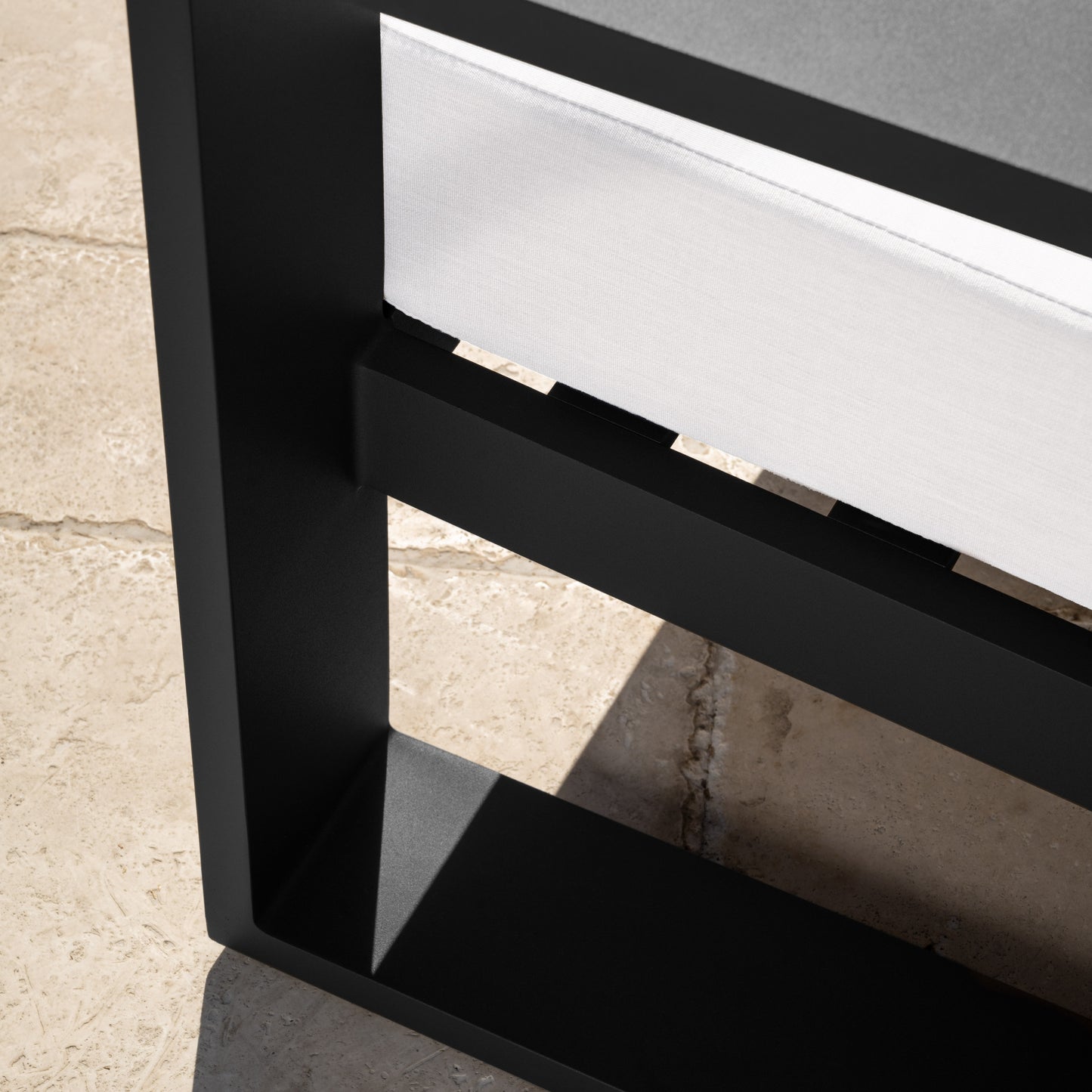Torren Outdoor Sofa, White Fabric with Black Aluminum Frame