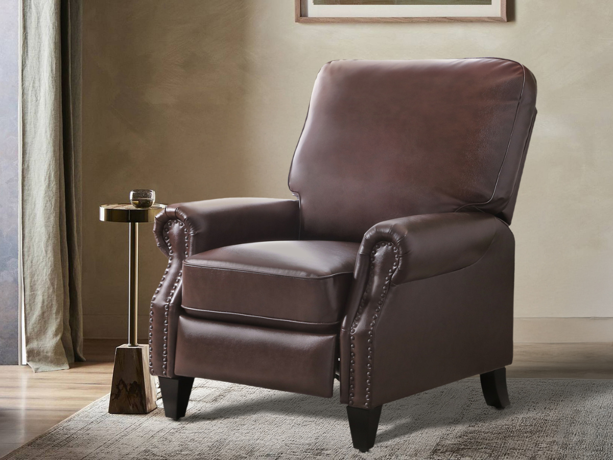 Carla Leather Pushback Recliner - Brown