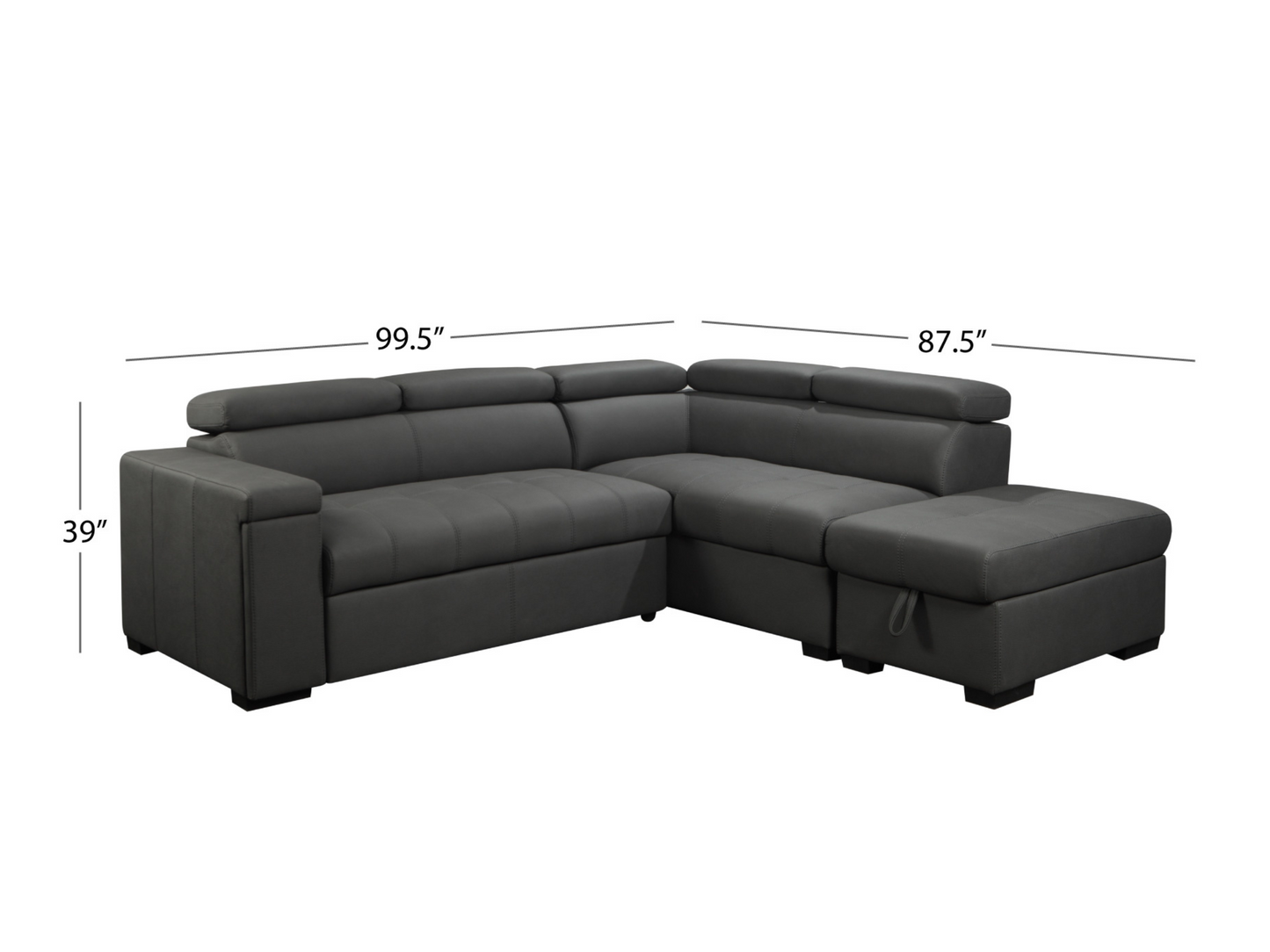 Miami Fabric Storage Sectional with Pullout Bed - Dark Gray