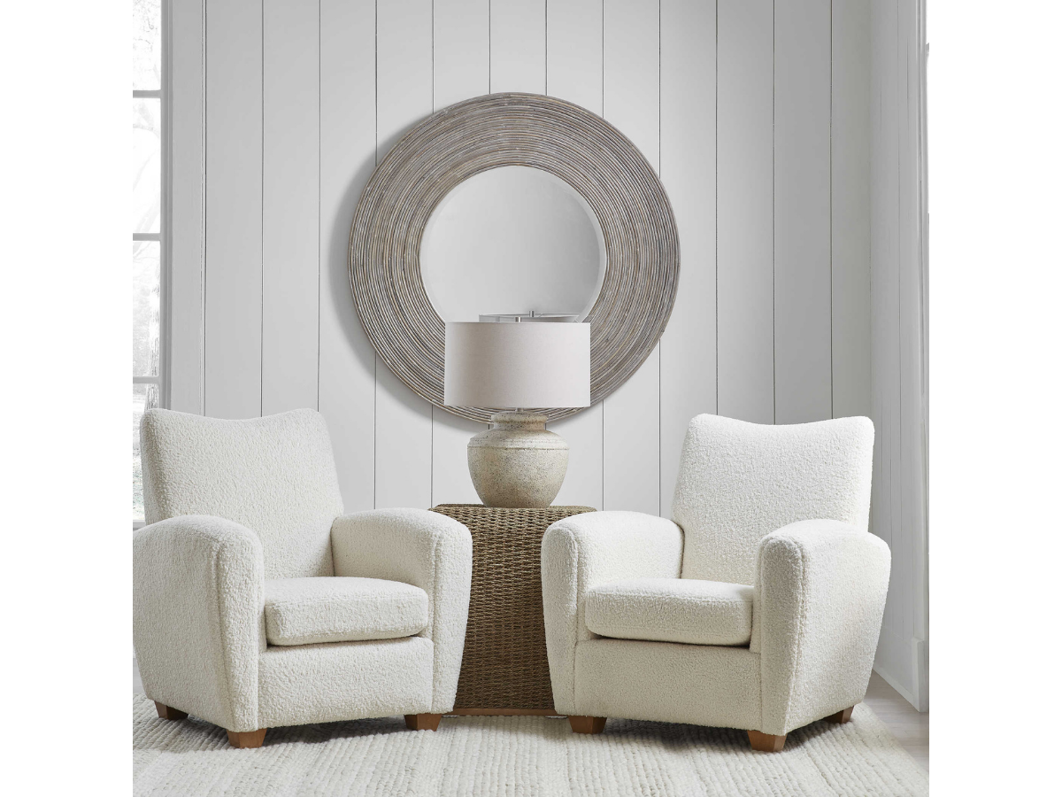 Abbyson Home Vega White Washed Round Mirror
