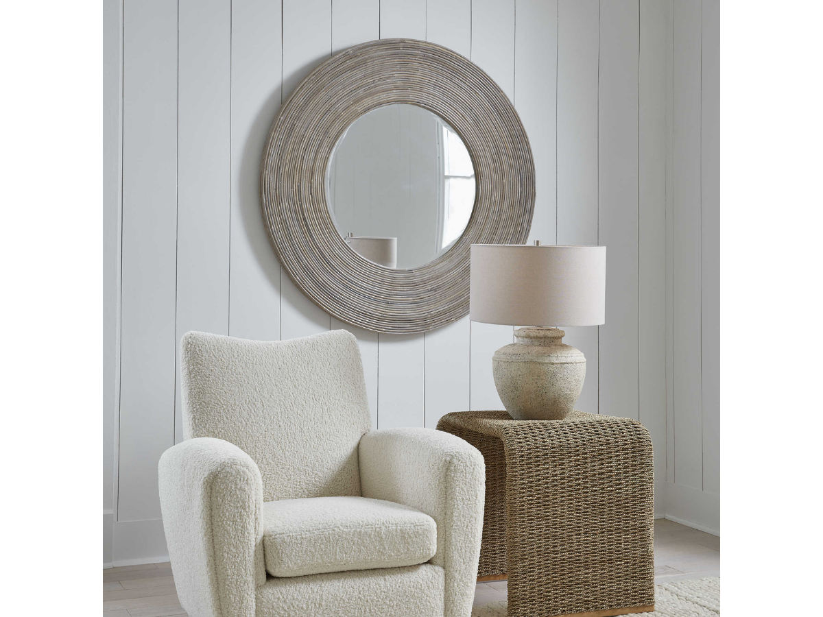 Abbyson Home Vega White Washed Round Mirror