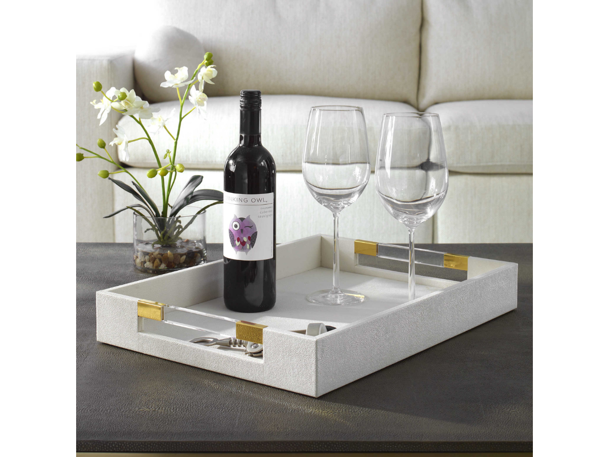 Abbyson Home Winnie White Shagreen Tray
