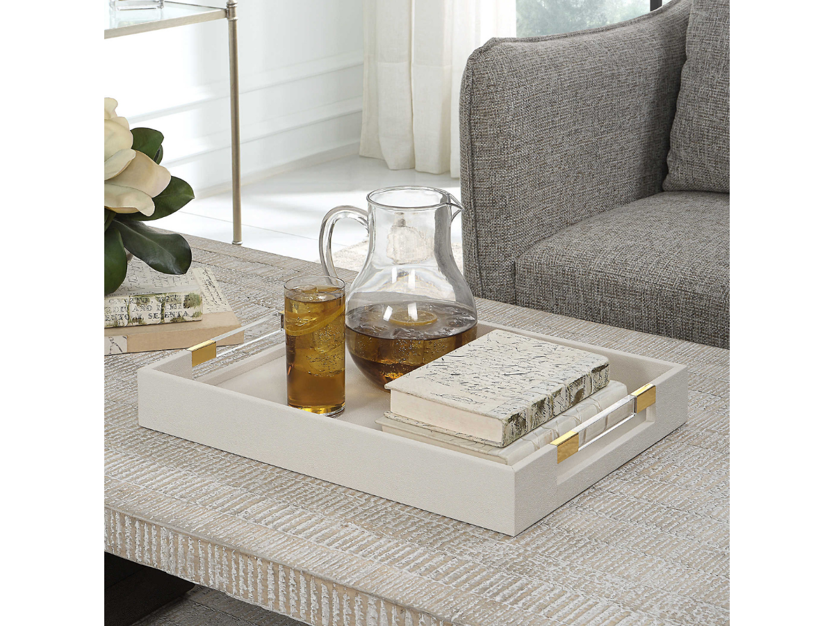 Abbyson Home Winnie White Shagreen Tray
