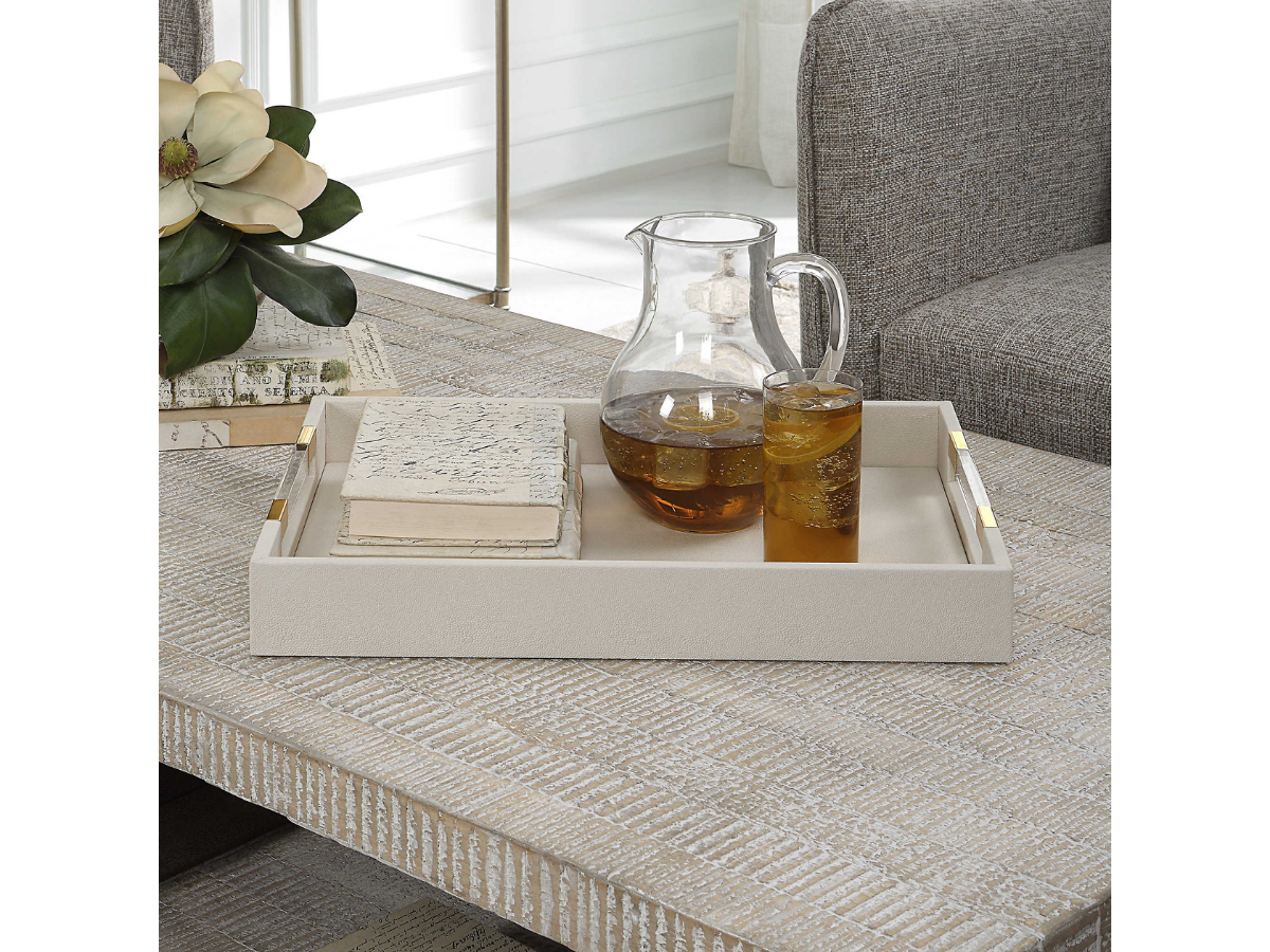 Abbyson Home Winnie White Shagreen Tray