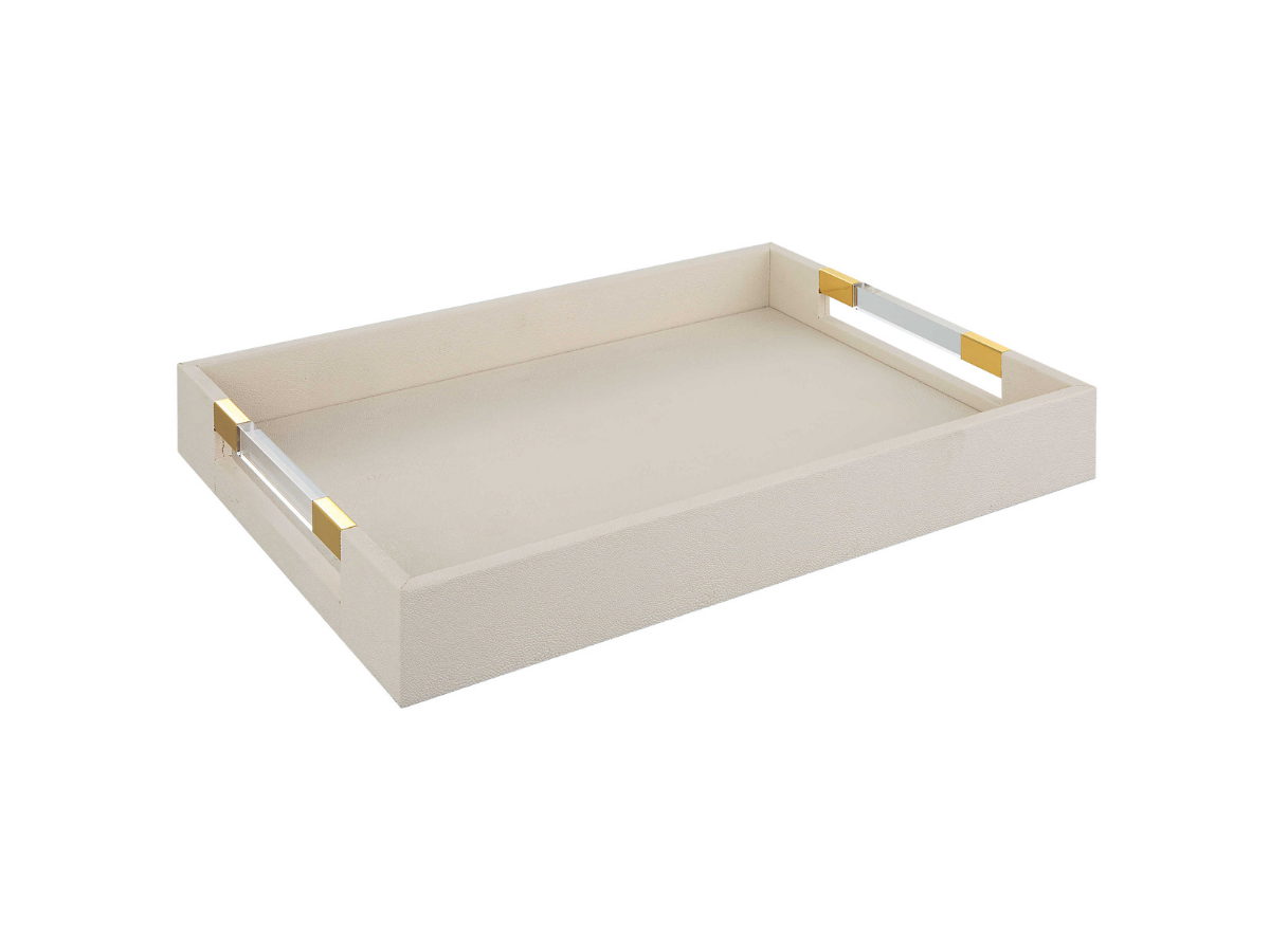 Abbyson Home Winnie White Shagreen Tray