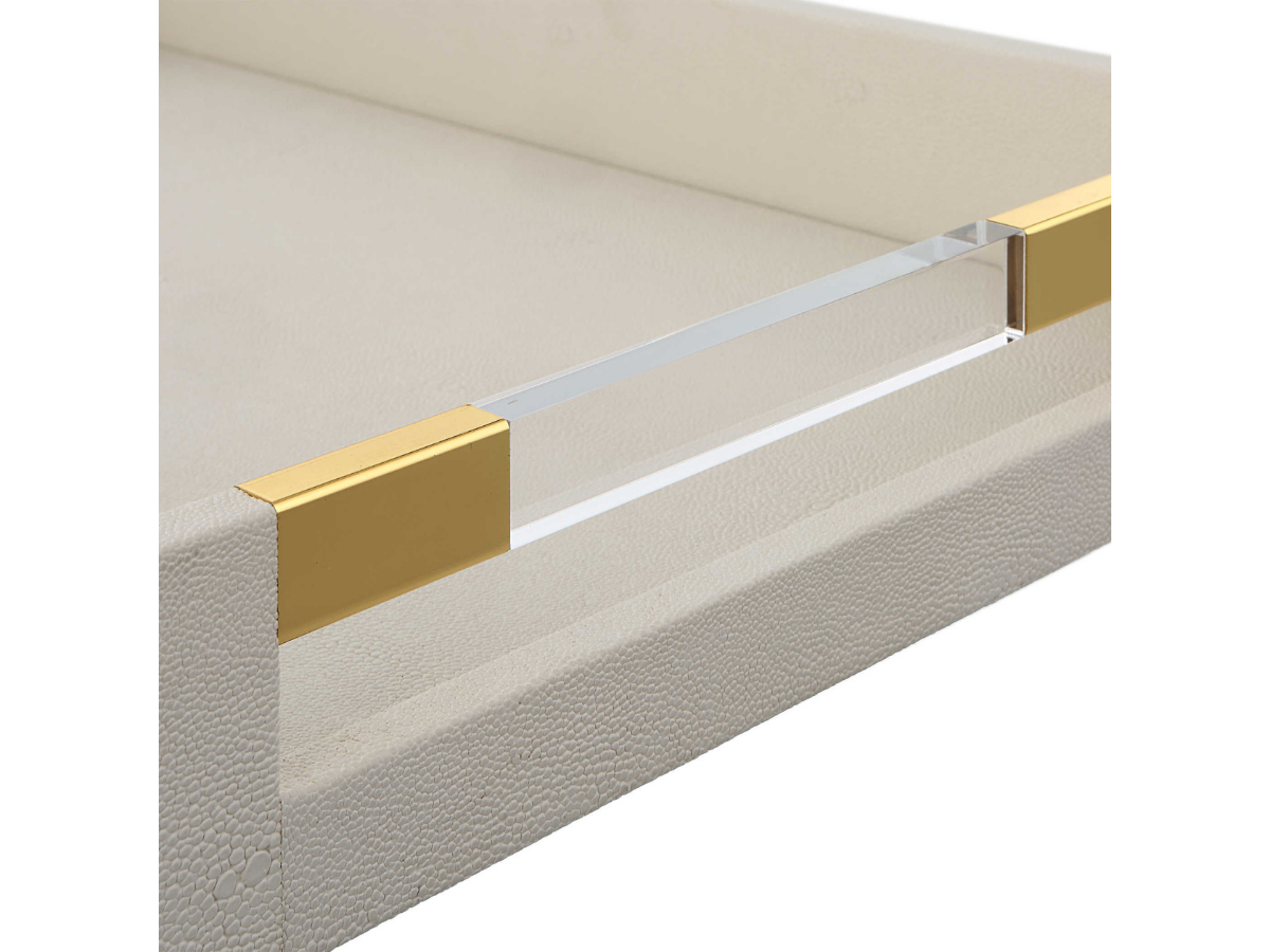Abbyson Home Winnie White Shagreen Tray