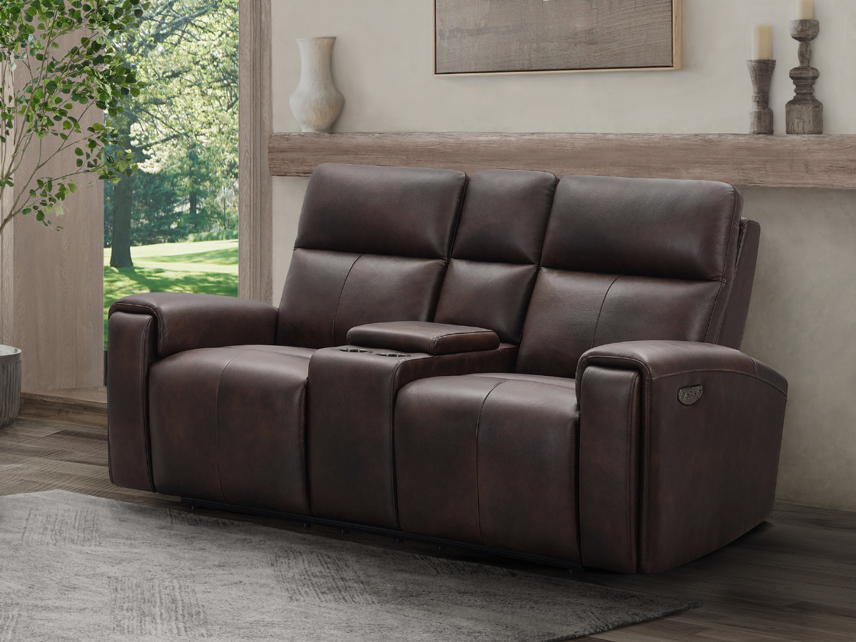 Keegan Power Reclining Leather Loveseat - Brown