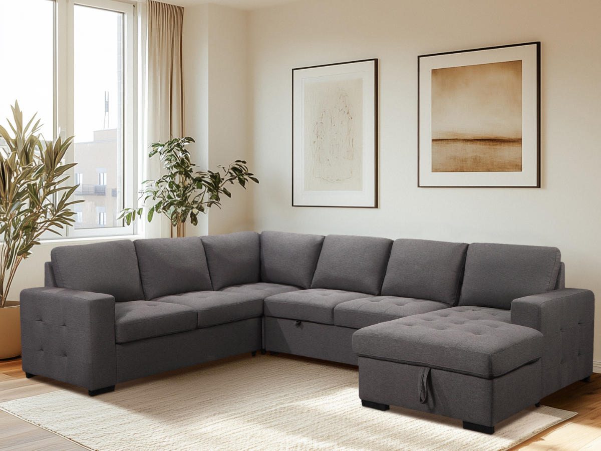 Jameson 6-pc Fabric Storage Sectional with Pullout Bed - Gray