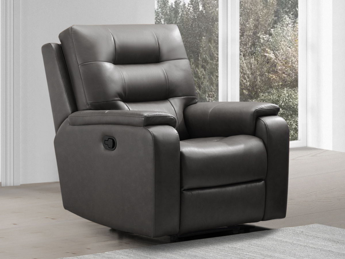 Waylen Top-Grain Leather Manual Recliner - Gray