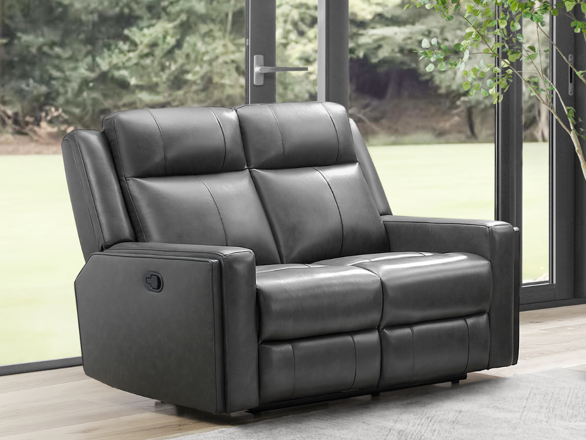 Rhodes Top-Grain Leather Manual Reclining Loveseat - Gray