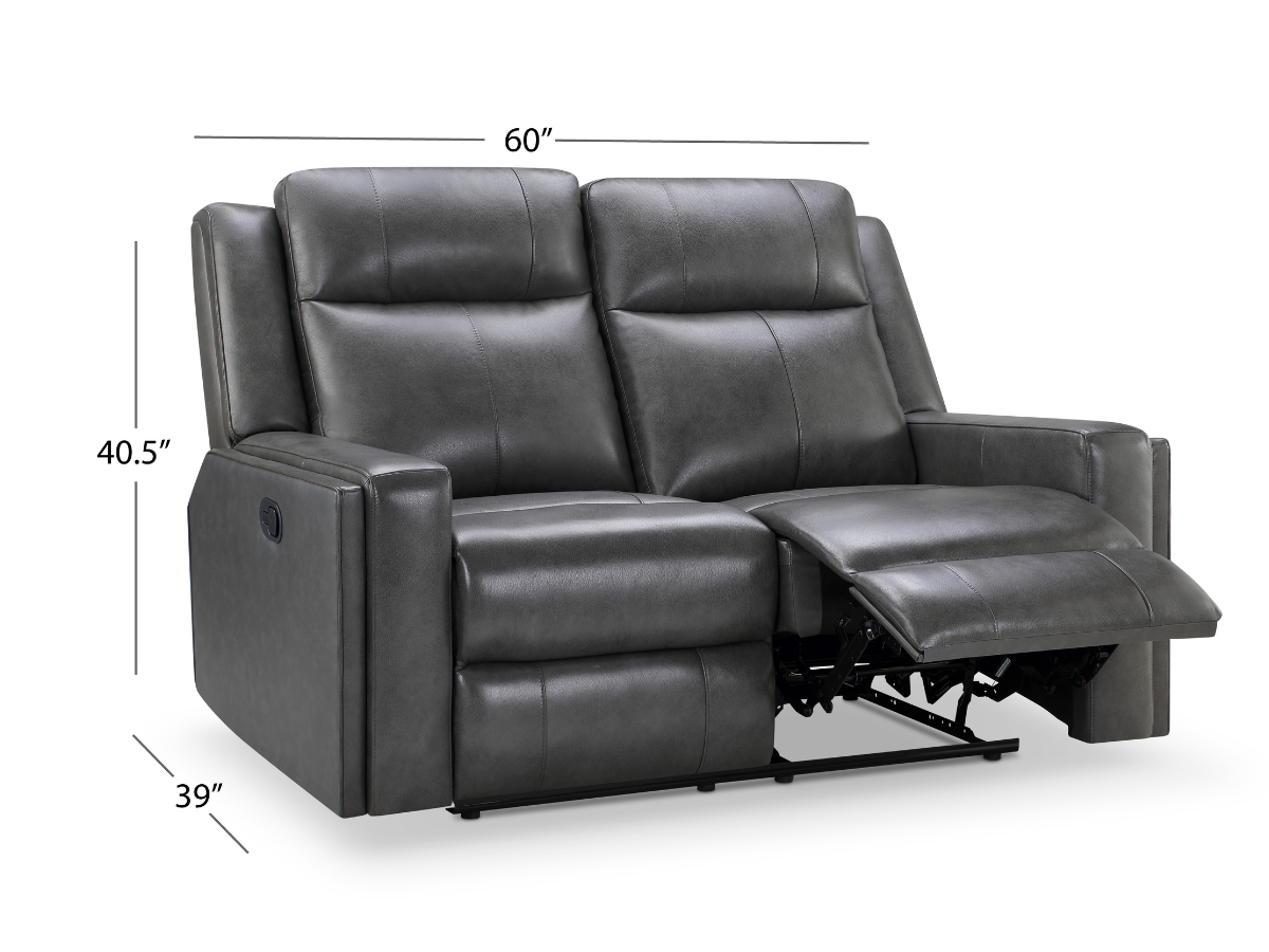 Rhodes Top-Grain Leather Manual Reclining Loveseat - Gray