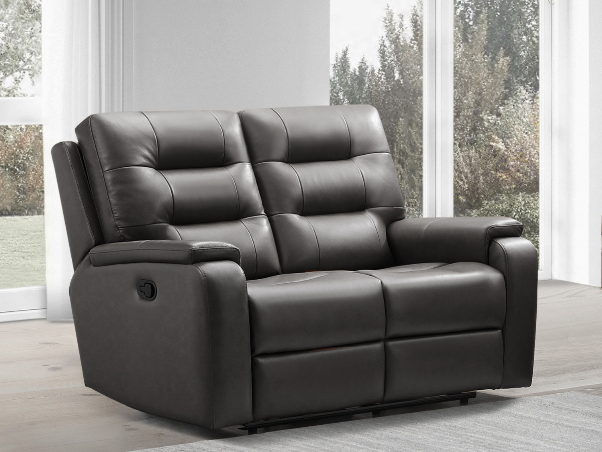 Waylen Top-Grain Leather Manual Reclining Loveseat - Gray