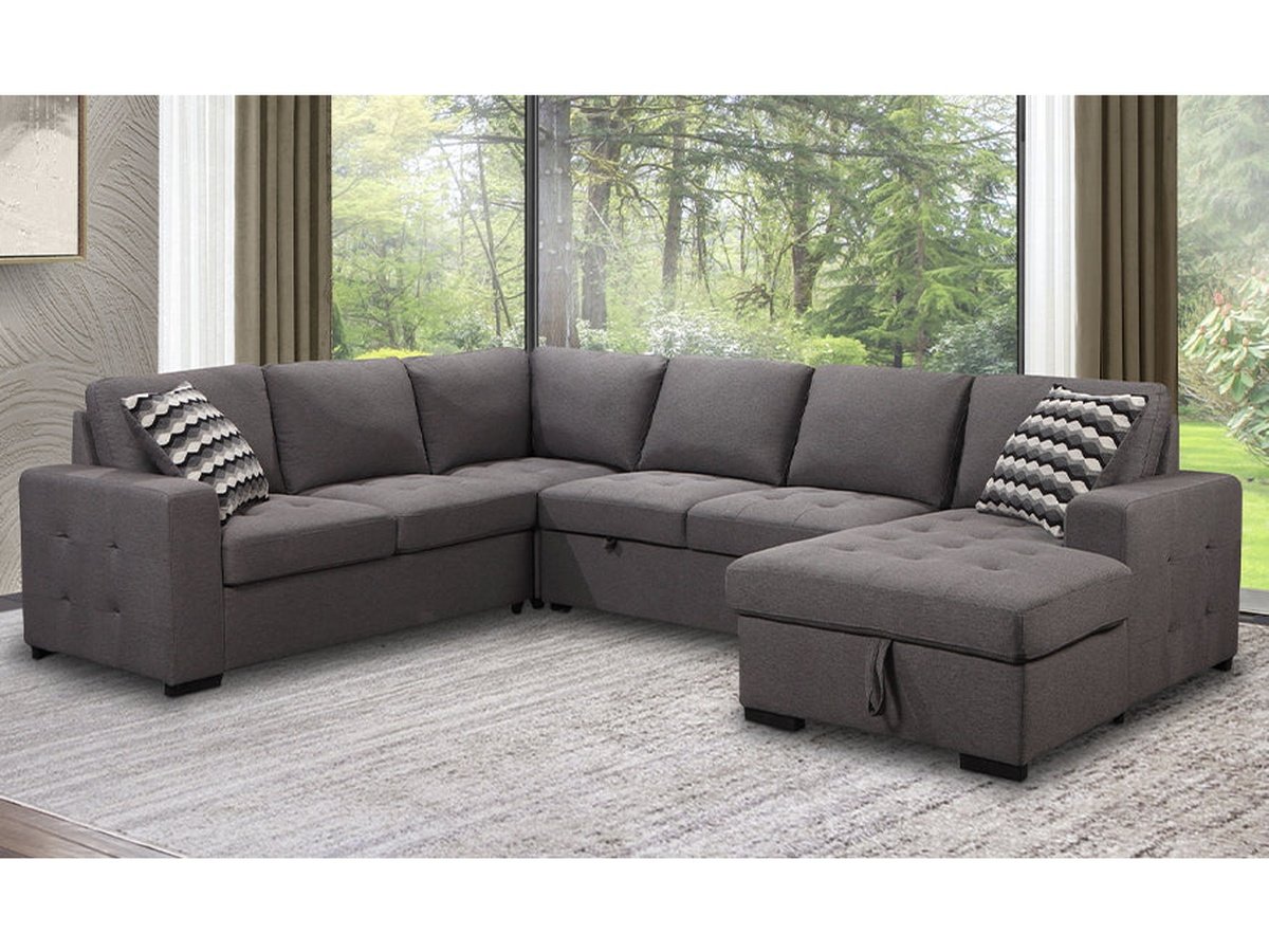 Jameson 6-pc Fabric Storage Sectional with Pullout Bed - Gray