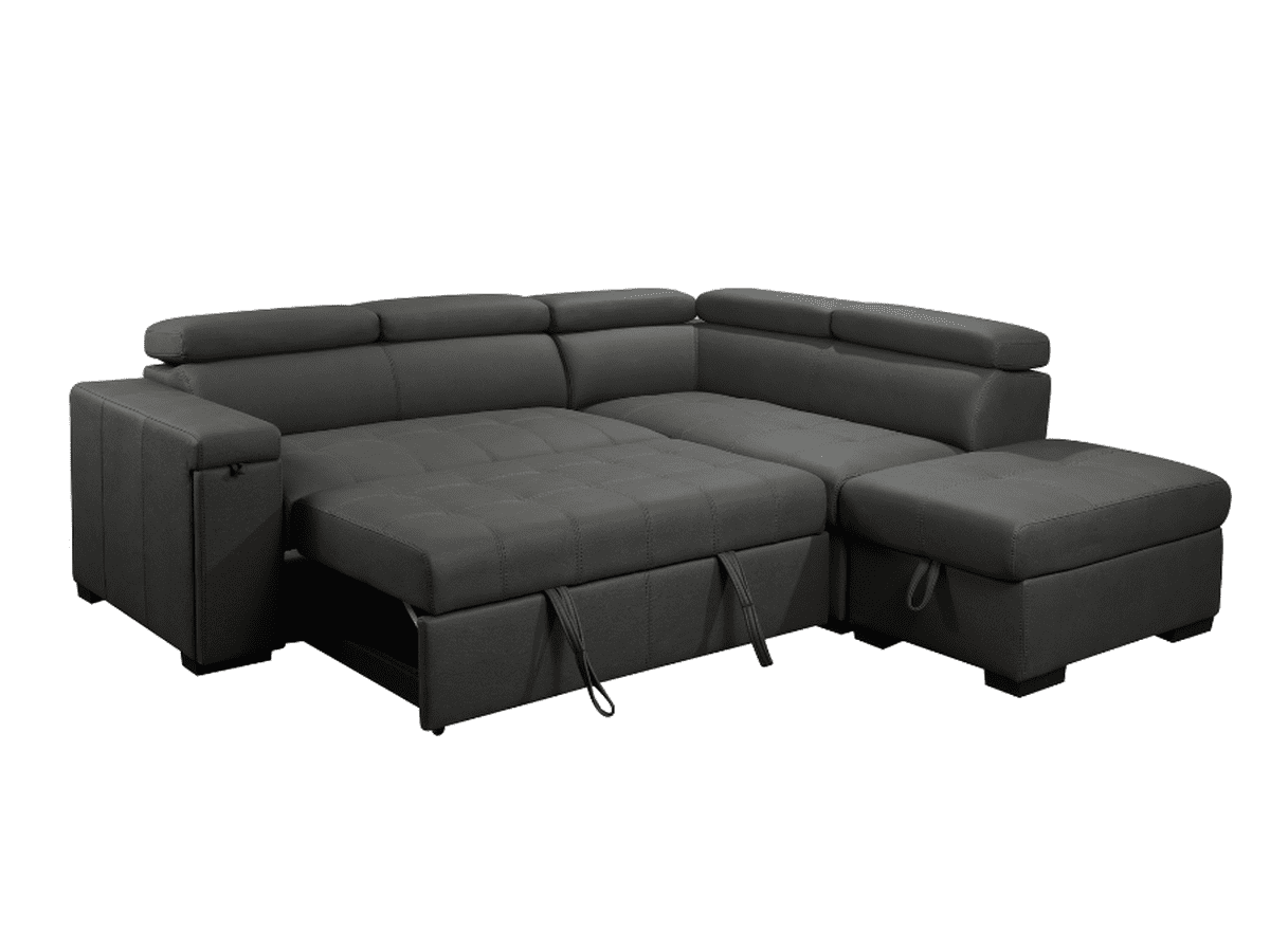 Miami Fabric Storage Sectional with Pullout Bed - Dark Gray