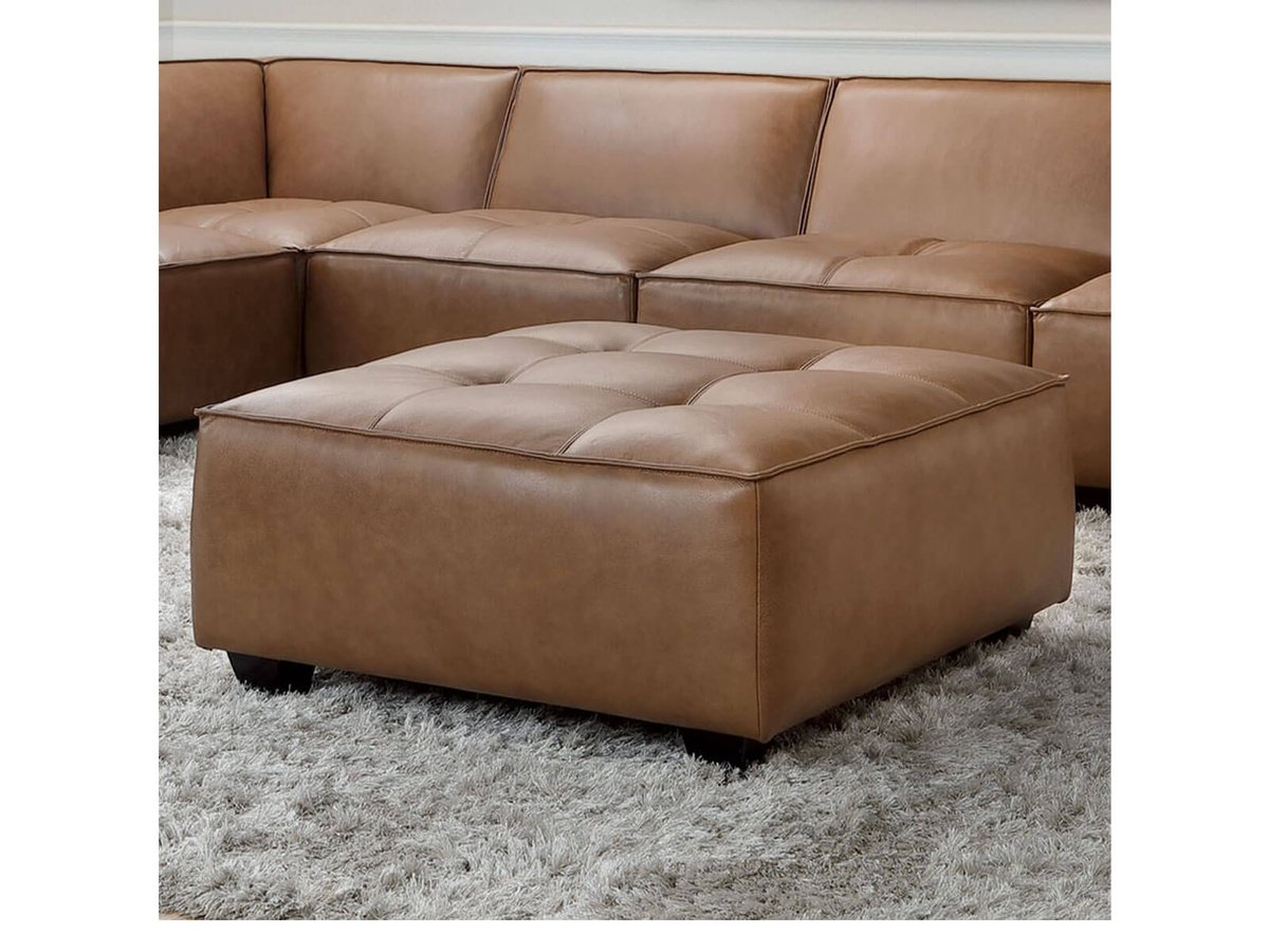Wallingford Top Grain Leather Ottoman, Camel Default Title