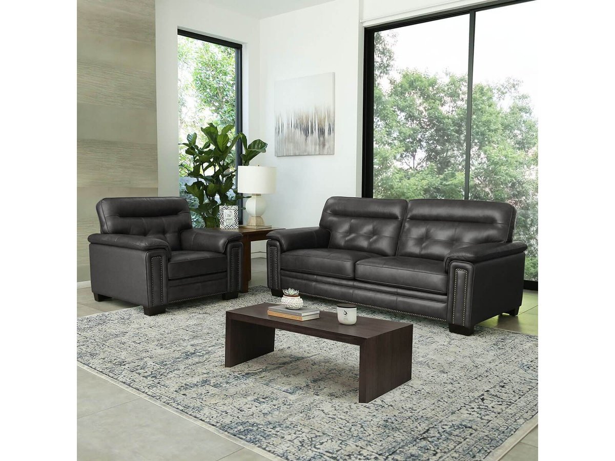 Harrison Leather Sofa, Grey Default Title