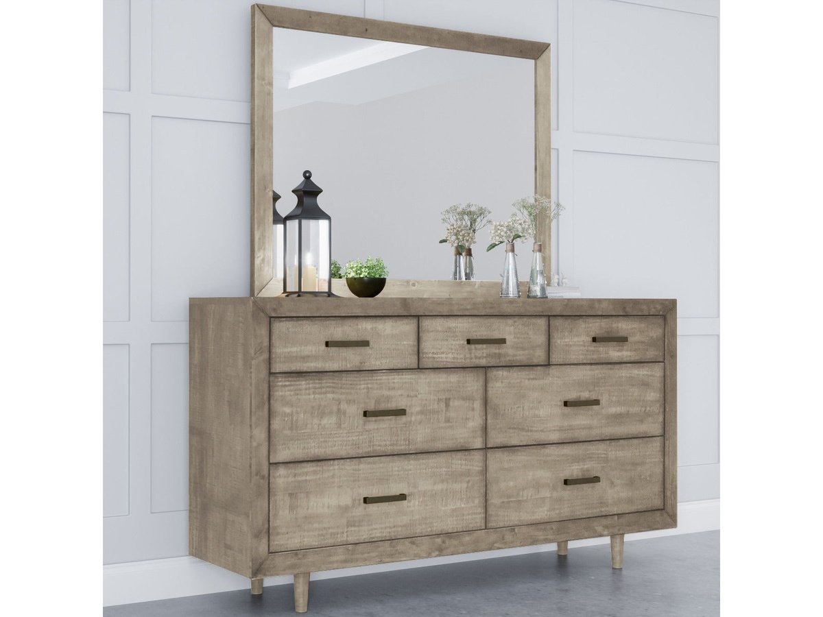 Retro Wood Frame Mirror, Grey Default Title