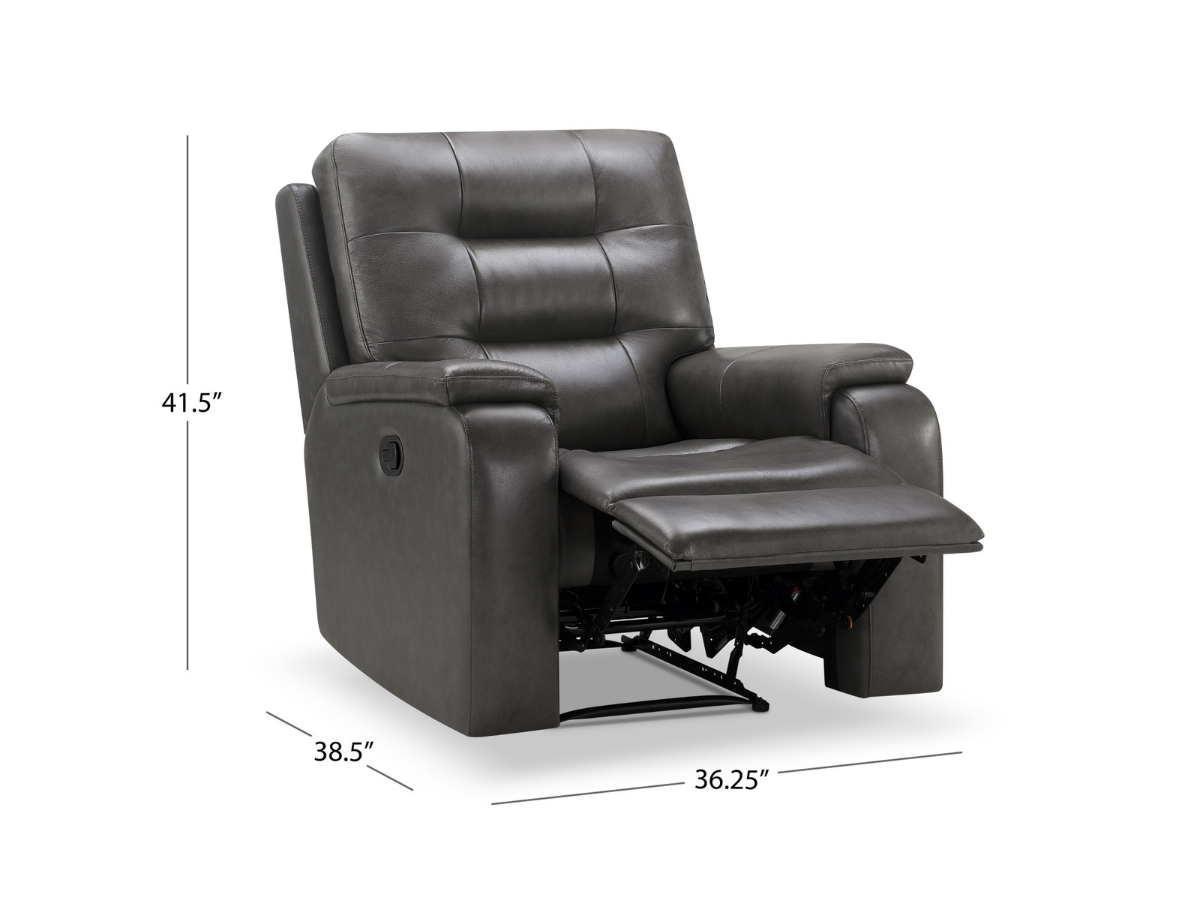 Waylen Top-Grain Leather Manual Recliner - Gray