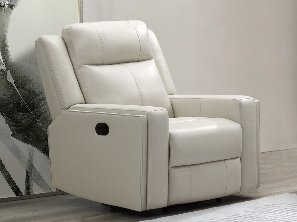 Rhodes Top-Grain Leather Manual Recliner - Ivory