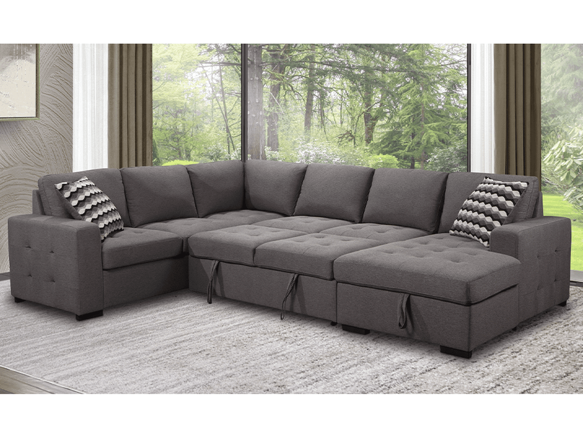 Jameson 6-pc Fabric Storage Sectional with Pullout Bed - Gray