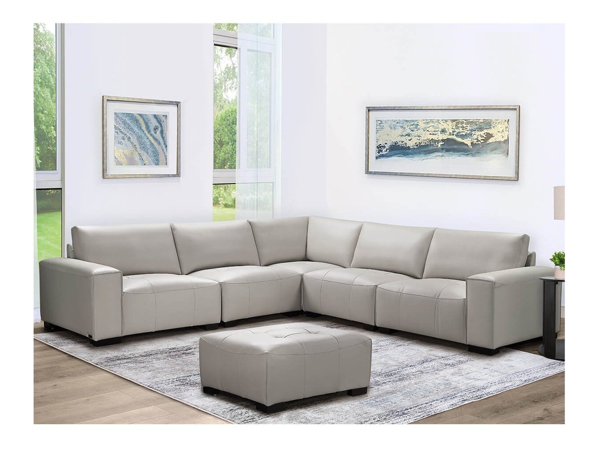 Teagan Leather Ottoman - Gray