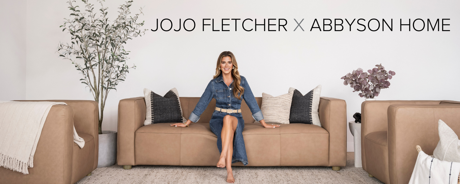 JoJo Fletcher showcasing stylish home decor from Abbyson Home in a beautifully arranged living space.