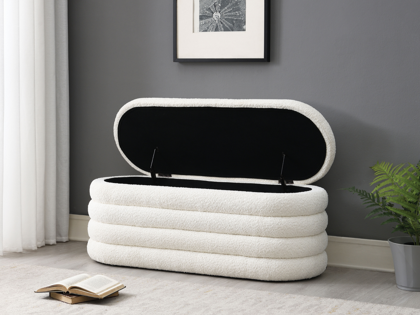 Cleo Storage Bench Ottoman - Ivory