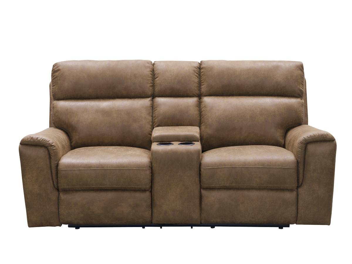 Lawrence Fabric Reclining Console Loveseat - Camel – Abbyson.com