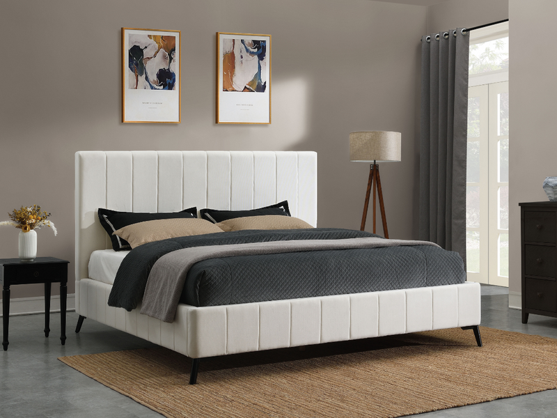 Channel tufted upholstered deals bed