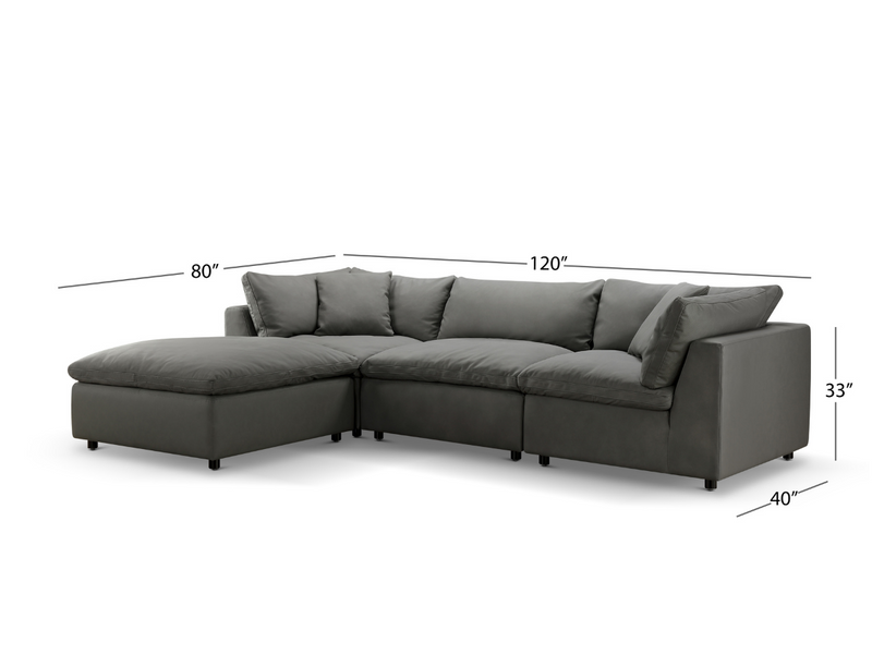 Luxe Gray Nubuck Leather 4-pc Sectional