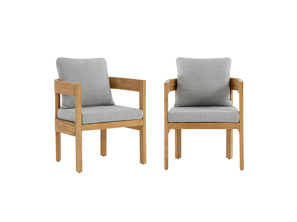 Santino® Outdoor 5-Piece Round Dining Set - Gray Fabric with Teak Frame