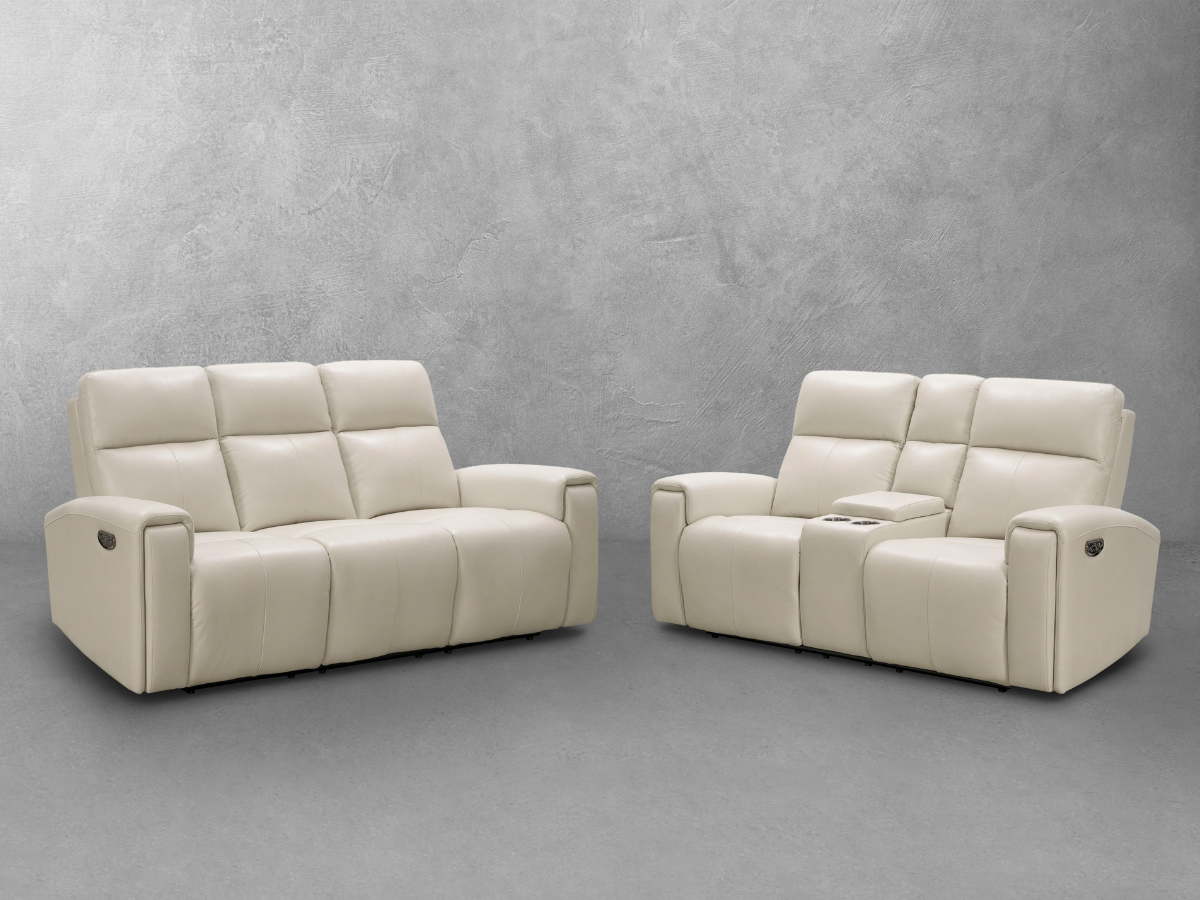 Keegan 2-pc Leather Power Reclining Sofa and Loveseat with Power Headrest