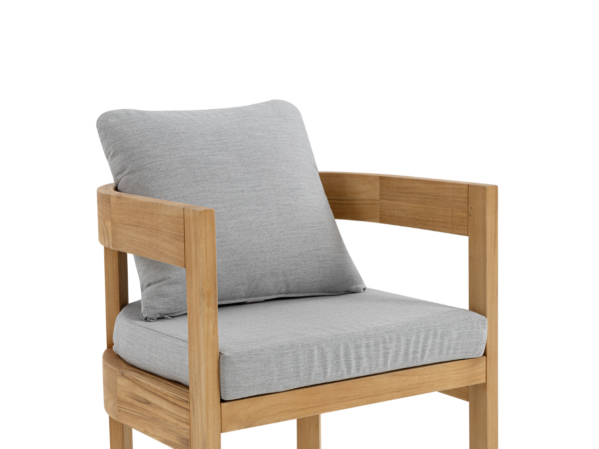 Santino® Outdoor 5-Piece Round Dining Set - Gray Fabric with Teak Frame