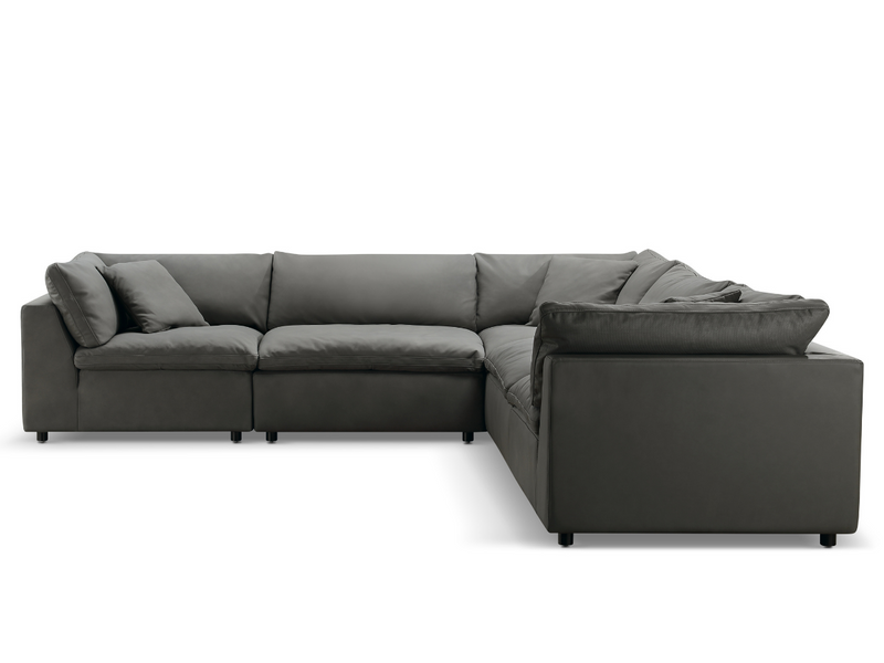 Luxe Gray Nubuck Leather 5-pc Two-Arm Sectional
