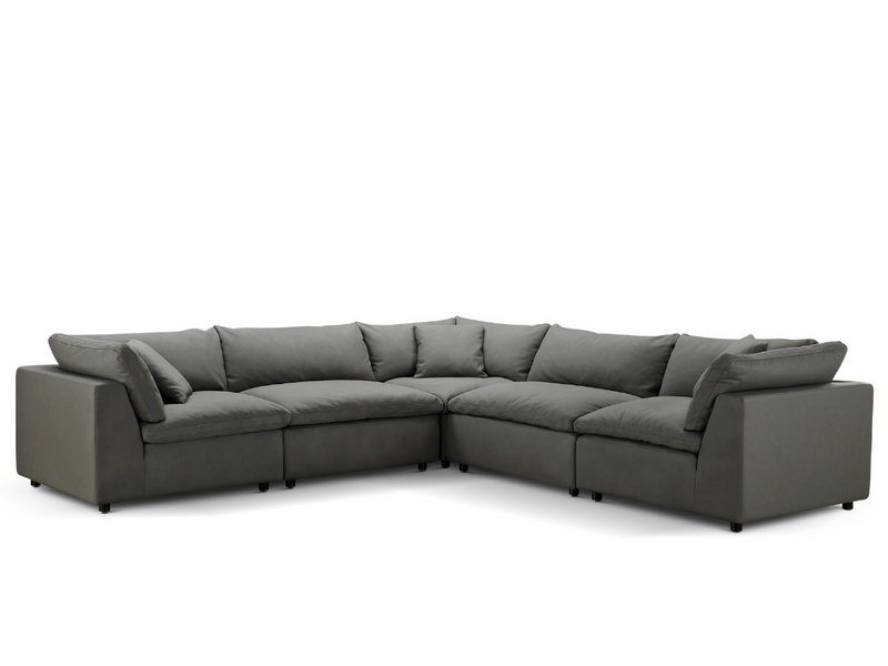 Luxe Gray Nubuck Leather 5-pc Two-Arm Sectional