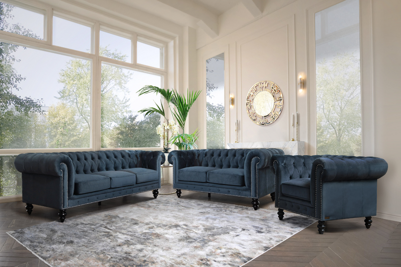 Grand Chesterfield 3 pc Velvet Sofa Set