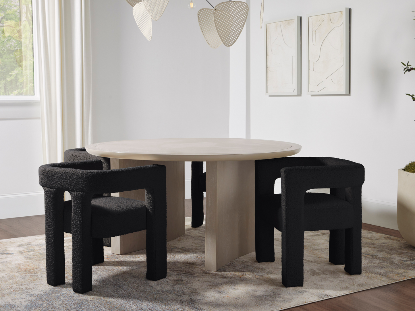 Mandy 5-pc Round Dining Set with Bouclé Chairs - Black