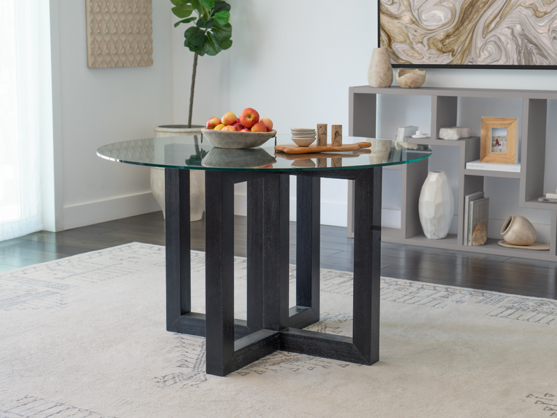 Atlas Glass Top Dining Table with Wood Base