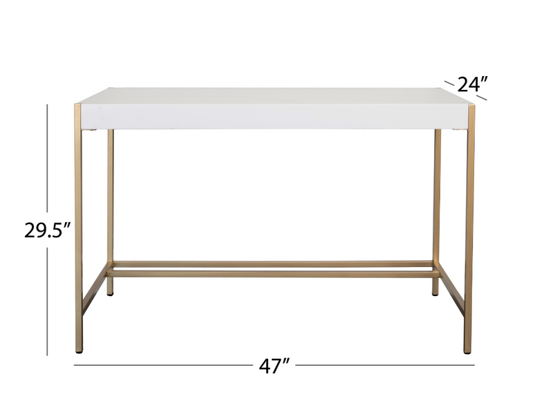 Blair 47 in. Wood Writing Desk, White w/ Gold