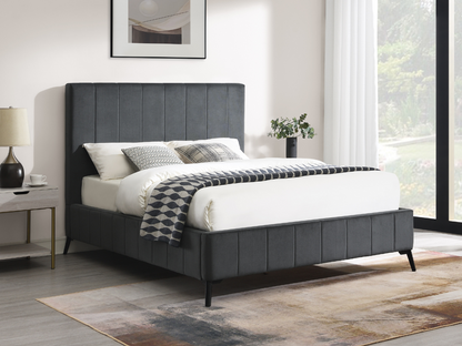 Rian Channel Upholstered Bed - Charcoal - King