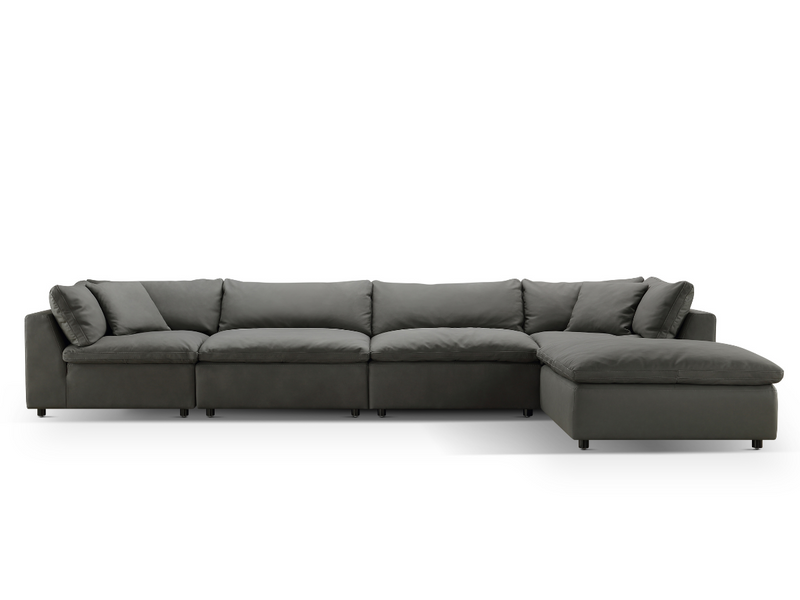 Luxe Gray Nubuck Leather 5-pc L-Shaped Sectional