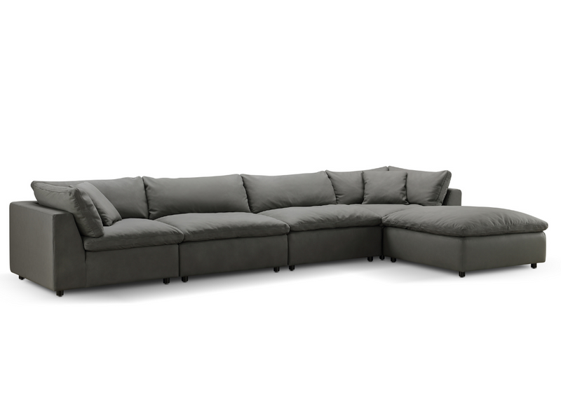 Luxe Gray Nubuck Leather 5-pc L-Shaped Sectional